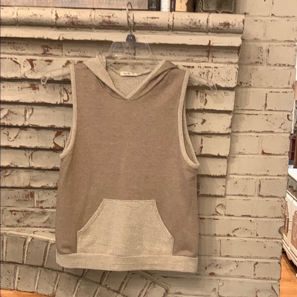 Tres Bien Tan Sleeveless Hoodie Tank Top